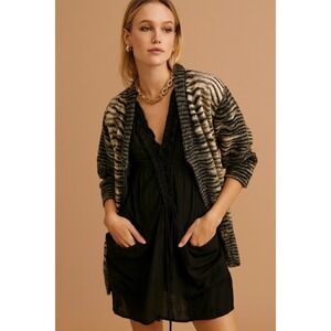 Equipment Zip Up Knit Cardigan Zebra Animal Print Wool Pockets XS‎ Soft NWOT